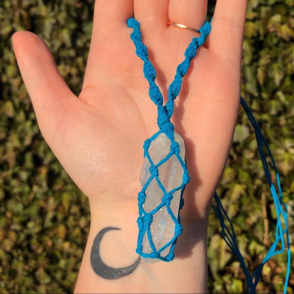 Clear Quartz Raw Macrame Necklace